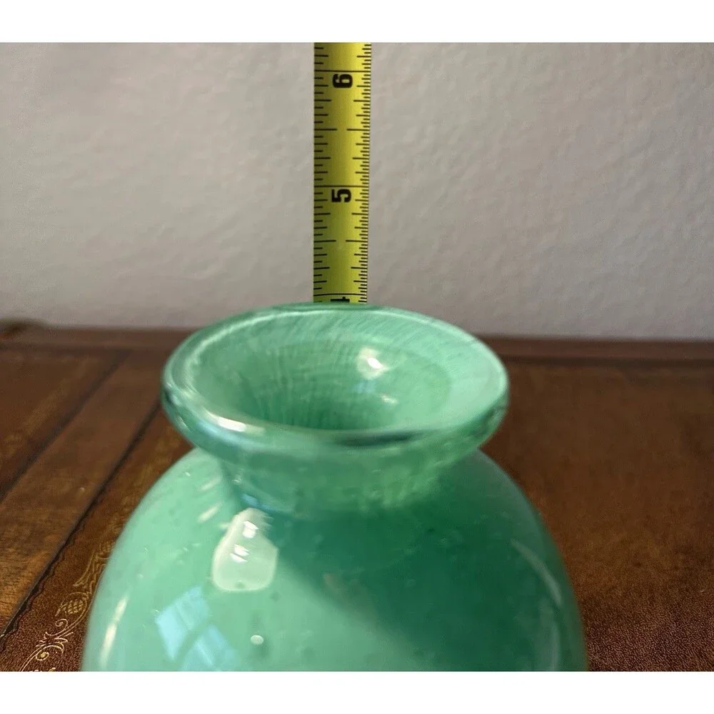 Aqua Mini Bud Vase Hand Blown Art Glass Controlled Bubbles 4.5” T NWT
